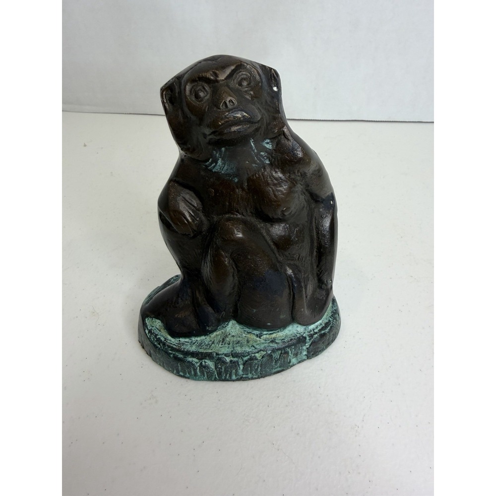 Vintage Bronze Monkey Figurine Sculpture Sitting Primate Decor Collectible